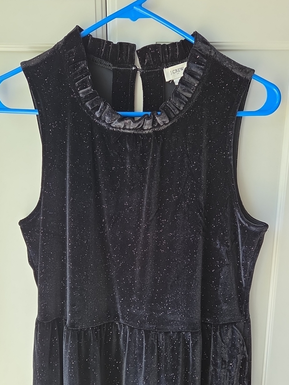 J. Crew Black Sparkle Velvet Ruffle-Neck Dress